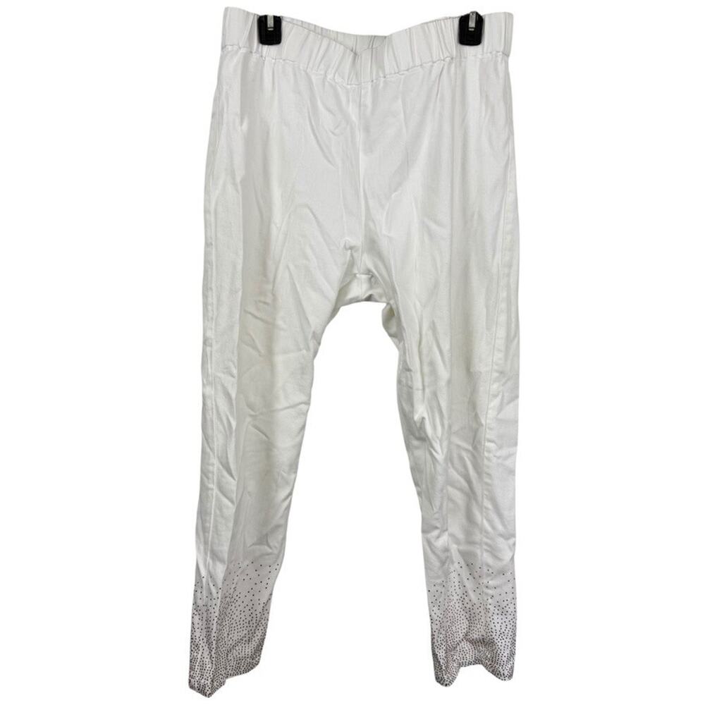 Soft Surroundings Womens White Studded Pull On Elastic Waist Stretch Pants sz L